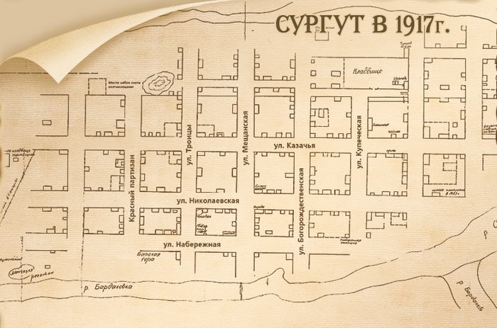 Карта Сургута 1917 г.